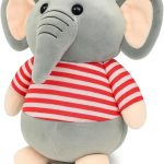 Fun4you Plush Elephant Stuffed Animal Toy with Blue Striped T-Shirt, Soft Toy for Kids, Grey (red)