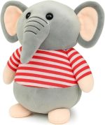 Fun4you Plush Elephant Stuffed Animal Toy with Blue Striped T-Shirt, Soft Toy for Kids, Grey (red)