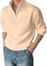 Jump Cuts || Mens || Solid || Henley Neck || Full Sleeve || Half Zipper || LoopKnit || Sweatshirt - Image 2