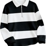 Enitor Mens Stylish Half Zip Tshirt, Texture Striped Casual T-Shirt for Men, Formal Collared Neck Full Sleeves T-Shirt for...