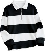 Enitor Mens Stylish Half Zip Tshirt, Texture Striped Casual T-Shirt for Men, Formal Collared Neck Full Sleeves T-Shirt for...